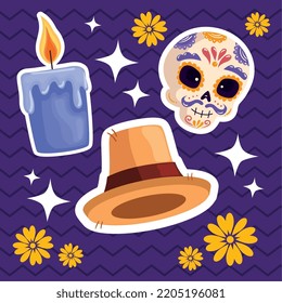 dia de los muertos icons with flowers