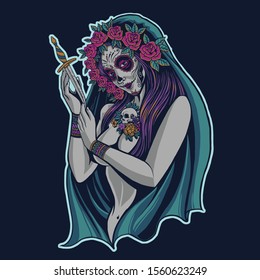 Dia de los muertos, illustration of mexican catrina