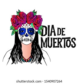Dia de los muertos. (in english Day of The Dead )Woman with sugar skull makeup vector illustration