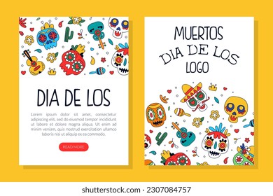 Dia de Los Muertos landing page. Day of the dead Mexican festival flyer, invitation, website interface vector Illustration