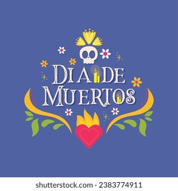 Dia de los muertos lettering with ornaments Vector