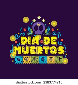 Dia de los muertos lettering with ornaments Vector