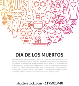 Dia De los Muertos Line Concept. Vector Illustration of Outline Template.