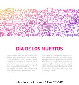 Dia De Los Muertos Line Design Template. Vector Illustration of Outline Banner.