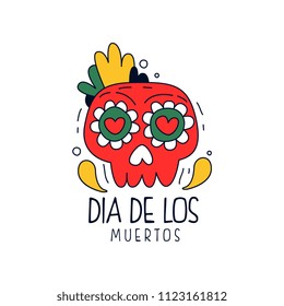 Dia De Los Muertos logo, traditional Mexican Day of the Dead design element, holiday party decoration banner, greeting card hand drawn vector Illustration