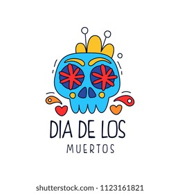 Dia De Los Muertos logo, traditional Mexican Day of the Dead design element, holiday party banner, greeting card or invitation hand drawn vector Illustration