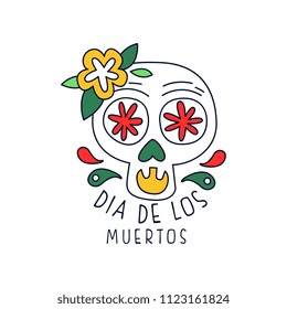 Dia De Los Muertos logo, traditional Mexican Day of the Dead design element, holiday party decoration banner, poster, greeting card or invitation hand drawn vector Illustration