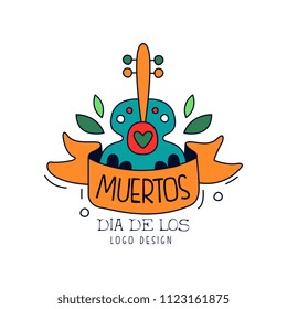 Dia De Los Muertos logo design, Mexican Day of the Dead, holiday party decoration banner, greeting card hand drawn vector Illustration