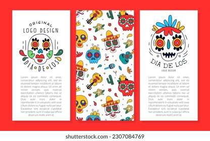 Dia de Los Muertos logo design. Day of the dead Mexican festival flyer, leaflet, booklet template vector