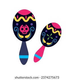 dia de los muertos maracas isolated illustration