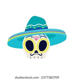 dia de los muertos mariachi skull vector isolated