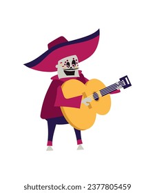 dia de los muertos mariachi skeleton vector isolated