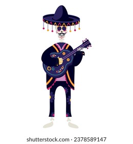 dia de los muertos mariachi skeleton vector isolated