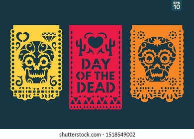 Dia de los muertos mean Day of the Dead celebration. Traditional Mexican paper cutting flags