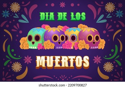 Dia de los muertos means Day of the dead. Mexican holiday festival Template Banner Vector Illustration. 