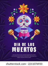 Dia de los muertos means Day of the dead. Mexican holiday festival Template Banner Vector Illustration. 