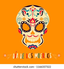 Dia de los muertos, mexican sugar skull, day of the dead poster. Vector illustration in cartoon style