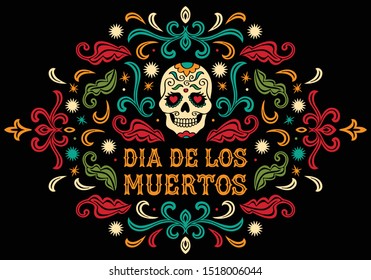 Dia de los Muertos. Mexican sugar skull with letters and ornament