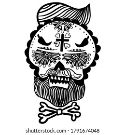 Dia de los Muertos mexican sugar skull. Floral Decorated skull. Design element for logo, label, emblem, sign, poster, t shirt. Vector illustrationIllustration of mexican sugar skull. Day of the dead.