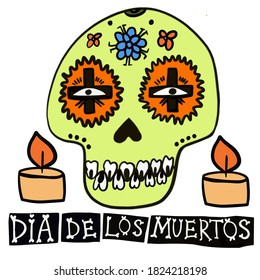 Dia de Los muertos Mexican sugar skull. Day of the dead. Dia de los muertos. Floral Decorated skull. Vector illustration. Doodle element for logo, label, emblem, sign, poster, t shirt. Vector