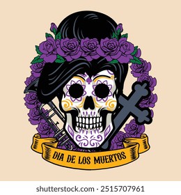 Dia de Los Muertos Mexicano Calavera Skulls Natal vetor mão desenhada ilustração cartoon para adesivo, distintivo, remendo, faixa, cartão de saudação, convite