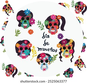 dia de los muertos mexican vector illustration. Good for banner, poster, greeting card, party card, invitation, template, advertising, brochures, flyers, ad benners and social media