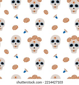 Dia de los muertos. Mexico. Seamless pattern to Day of the Dead from Sugar Skull and flower. Isolate