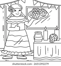 Dia de los Muertos Mãe com Pan De Muerto Coloração