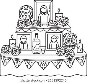 Dia de los Muertos Ofrenda Isolated Coloring Page 