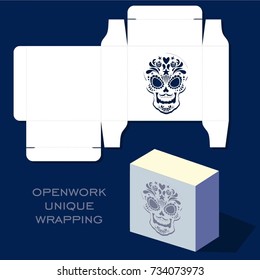 Dia De Los Muertos Openwork Laser Cut Template Gift Box With Skull 
