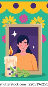 dia de los muertos portrait with floral frame