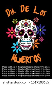 dia de los muertos poster vector.day of the dead poster with sugar skull