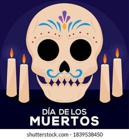 Dia de los muertos poster with a mexican skull - Vector