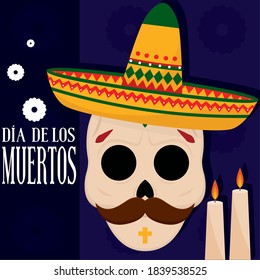 Dia de los muertos poster with a mexican skull - Vector