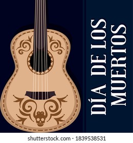 Dia de los muertos poster with a guitar - Vector