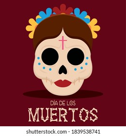 Dia de los muertos poster with a mexican skull - Vector