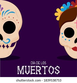 Dia de los muertos poster with a mexican skull - Vector