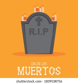 Dia de los muertos poster with a tombston - Vector