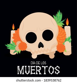Dia de los muertos poster with a mexican skull - Vector