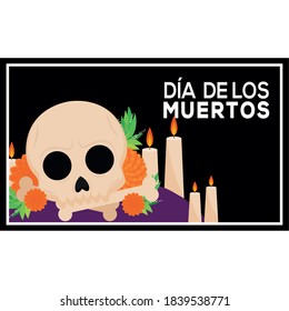 Dia de los muertos poster with a mexican skull - Vector