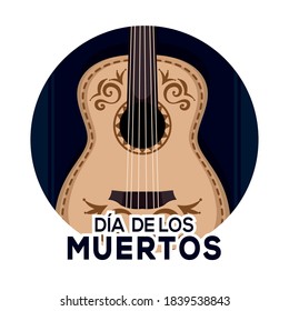 Dia de los muertos poster with a guitar - Vector