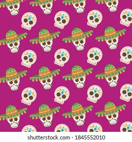 dia de los muertos poster with mariachi skulls pattern vector illustration design