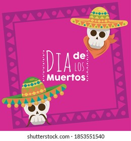 dia de los muertos poster with mariachis skulls vector illustration design
