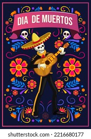 Afiche del Día de los Muertos, tarjeta de saludo de Halloween, cartel, invitación. Calaveras de tatuaje de azúcar, flores de caléndula, decoración tradicional de esqueleto mexico de Catrina Calavera. Vector eps 10.