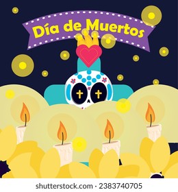 Dia de los muertos poster with candles and a skull Vector