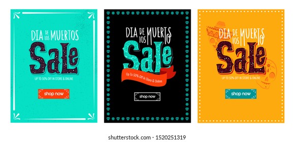 Dia de los muertos sale templates. Set of mobile website social media banners, posters, email and newsletter designs, ads, promotional material. Vector illustrations