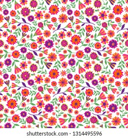Dia de los muertos seamless vector pattern with marigold flowers. The main symbols of the holiday on the white background. Day of the dead.