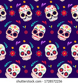 Dia de los muertos motif vectoriel transparent. Les principaux symboles du jour férié sur fond sombre. Jour des morts.