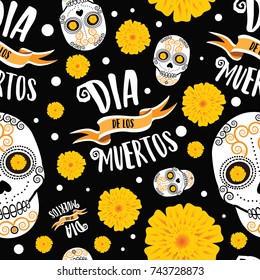 Dia de los Muertos seamless pattern illustration. Vector.