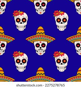 Dia De Los Muertos Senior and Senorita Seamless Pattern Skulls